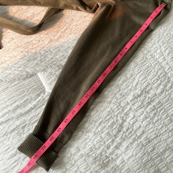 H by Halston Olive Green Faux Suede Knit Sleeve Belted Collarless Jacket Size 8 - Picture 13 of 16